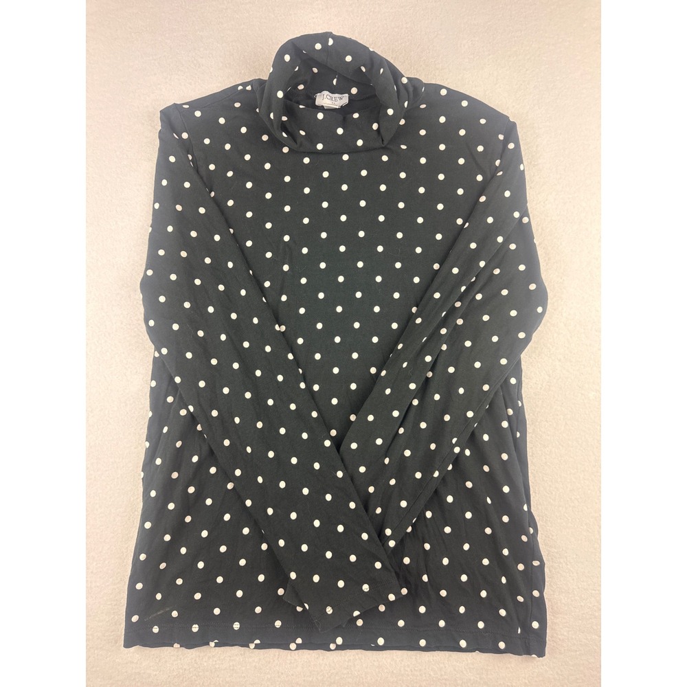 J.Crew Womens Black White Polka Dot Cotton Turtleneck Long Sleeve Top Small
